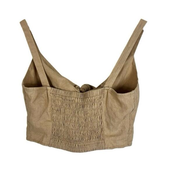 NWT Universal Thread Crop Top Womens XS Wheatfield Tan Linen Tie Front Earthy - Picture 5 of 8